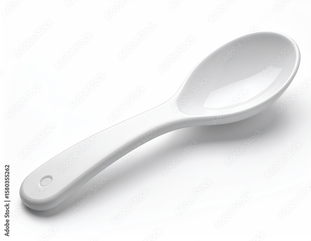 Shiny New White Spoon Isolated on White Background Shiny New White Spoon Isolated on White Background
