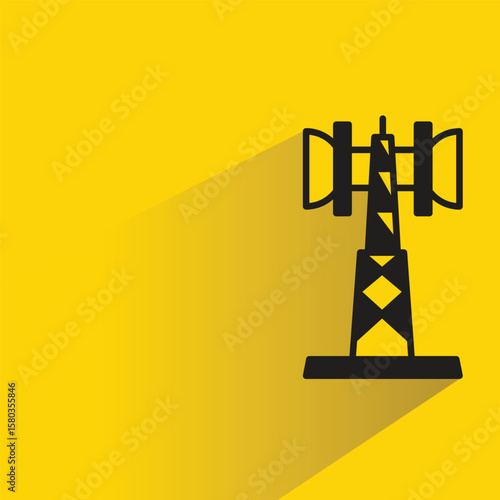 communication and network tower icon with shadow on yellow background