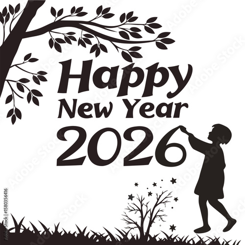 silhouette Happy new year 2026 on white background 