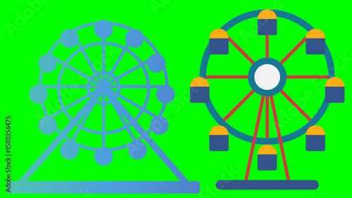 Ferris Wheel Icon illustration on green background
