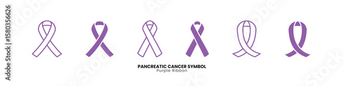 Purple ribbon pancreatic cancer awareness symbols vector set. Health campaign illustration for medical support and advocacy