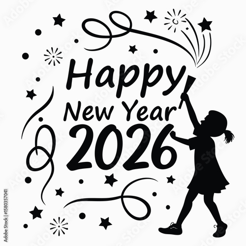 silhouette Happy new year 2026 on white background 