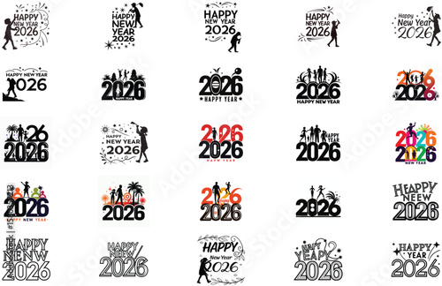 silhouette Happy new year 2026 on white background 
