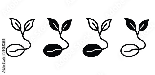 Simple Black And White Seed Sprout Icons Illustration Vector Design Set Isolated