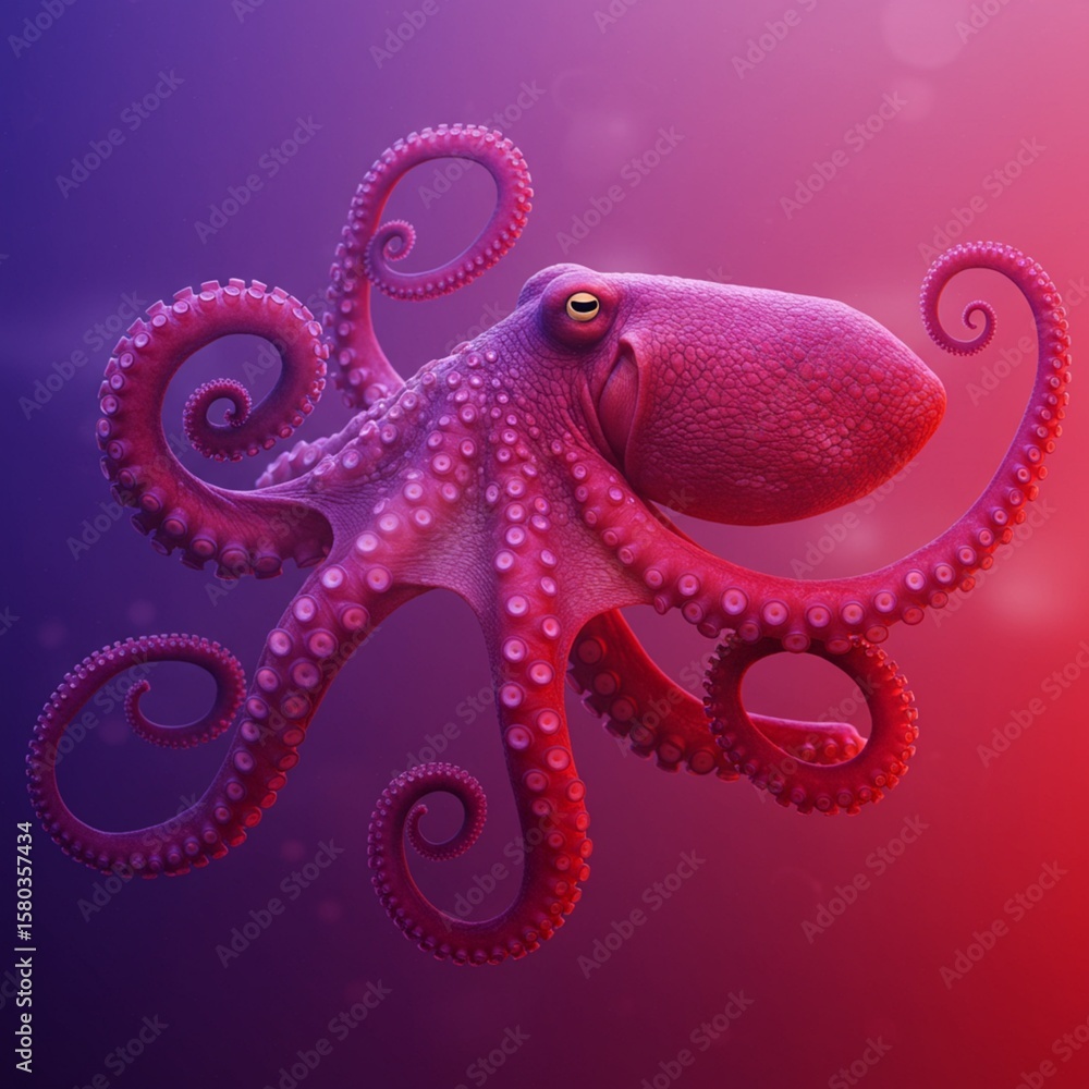 Fototapeta premium octopus on a purple pink background