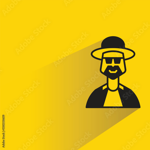 beard man avatar with shadow yellow background
