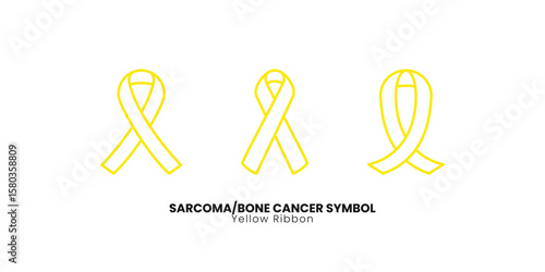 Outline yellow ribbons for Sarcoma and bone cancer awareness. Vector set of health support symbols for medical campaigns