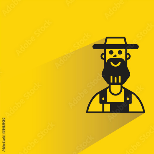 beard man avatar with shadow yellow background