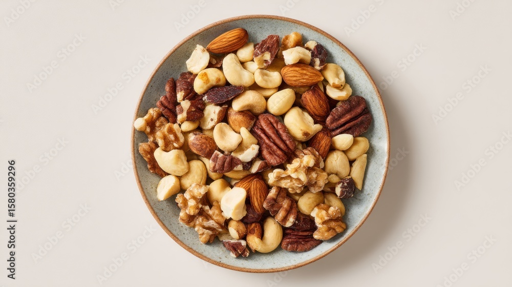 Delicious assortment of healthy nuts in a bowl on a neutral background Delicious assortment of healthy nuts in a bowl on a neutral background