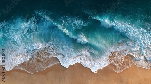 Ocean Wave Meet Sand Aerial View