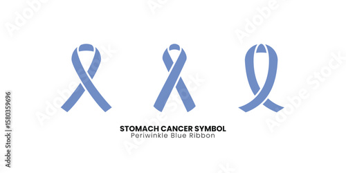 A Periwinkle blue ribbon is shown in three variations. This vector illustration represents the symbol for Stomach Cancer awareness, ideal for health campaigns and charitable designs
