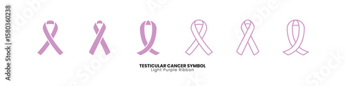 Testicular cancer awareness symbol vector collection. Six light purple ribbons, ideal for medical and charity graphics