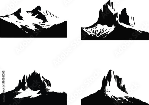 Collection of Four Unique Mountain Silhouette Illustrations
