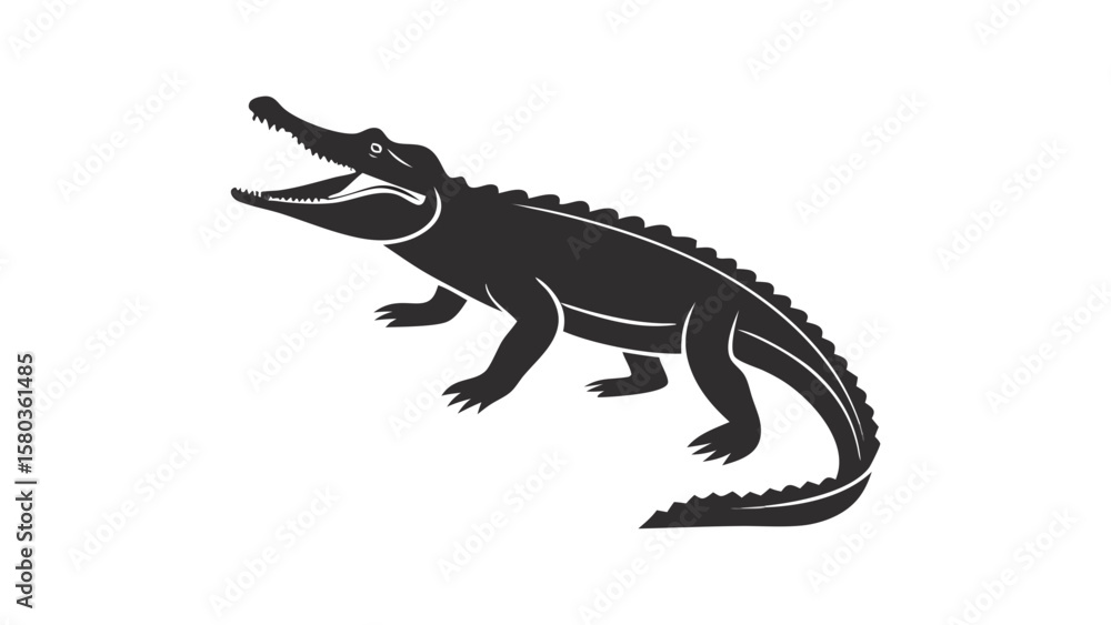 Fototapeta premium Stylized dark silhouette of an alligator with its mouth open and sharp teeth