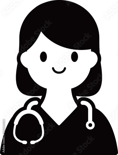 女性医師のアイコン　モノトーン