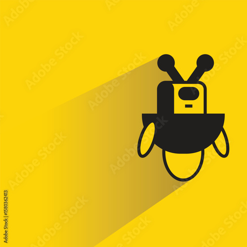 cute robot avatar with shadow on yellow background