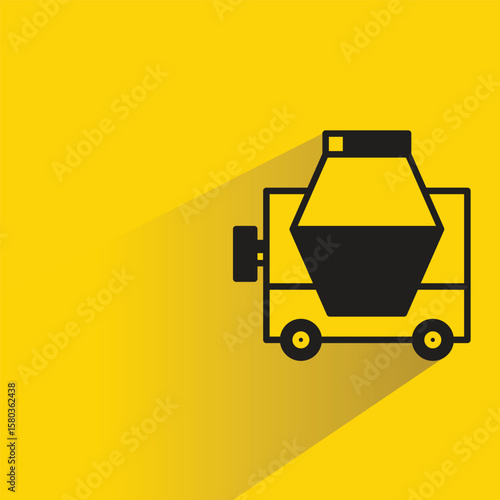 concrete mixer icon with shadow on yellow background