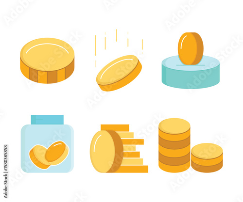 money coin and token icons set