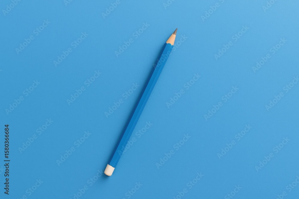 Naklejka premium Stationery items featuring a blue pencil arranged flat for school use