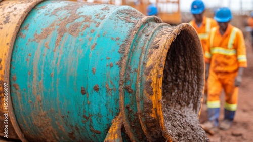 Wallpaper Mural Concrete Mixer Truck, small concrete mixer. Industrial Construction Site with Concrete Mixer Truck Drum Mixing Materials, Workers at Work Torontodigital.ca