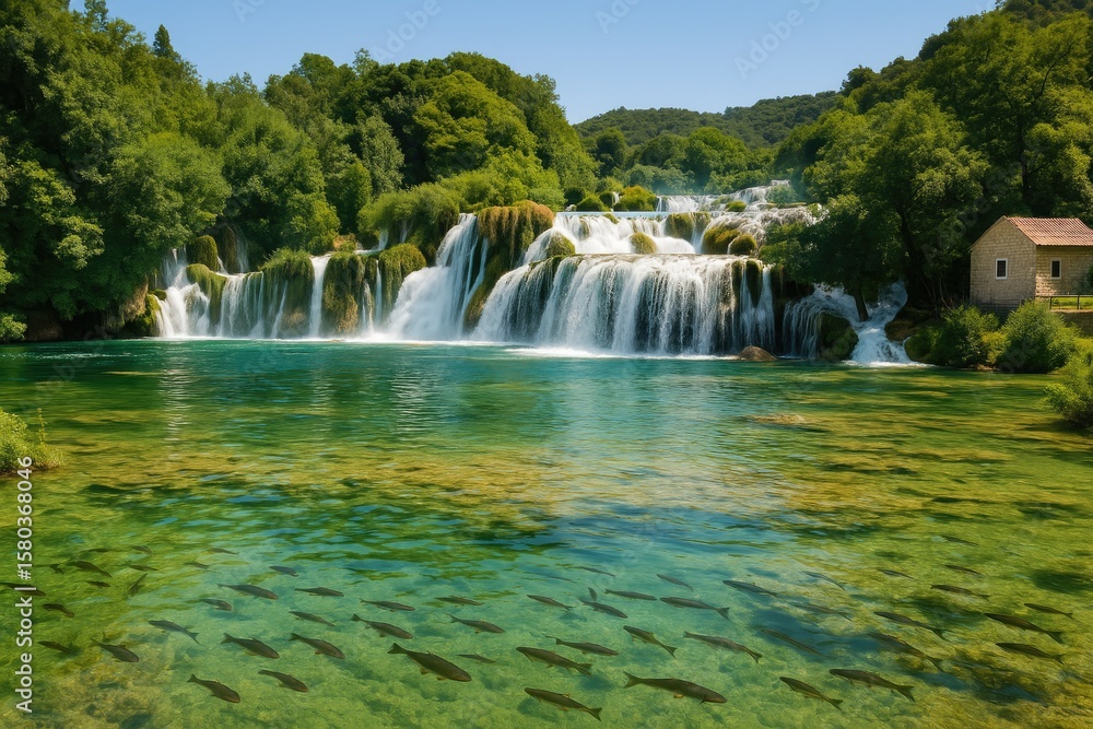 Obraz premium Stunning Waterfall at a Famous National Park