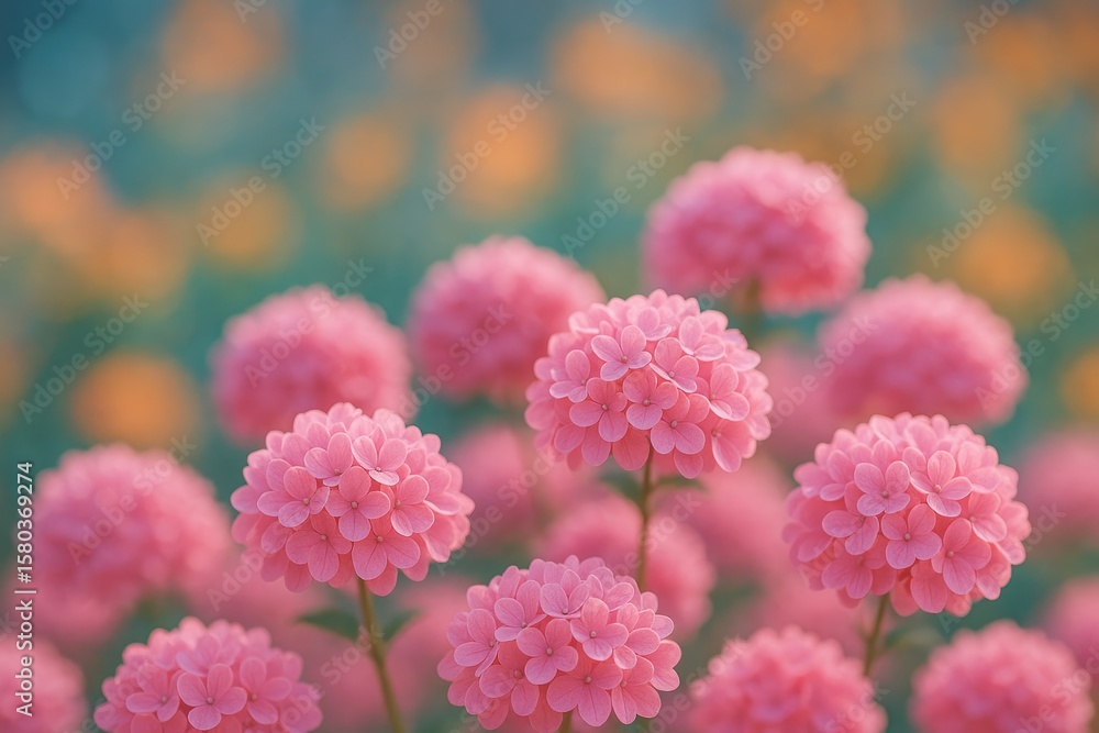 A charming garden display of lush pink blossoms with soft petals and vibrant hue, arranged in dense clusters for a captivating visual. A charming garden display of lush pink blossoms with soft petals and vibrant hue, arranged in dense clusters for a captivating visual.