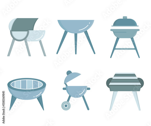 bbq stove and grill icons set vector illustration