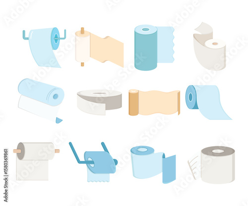 toilet paper roll icons set 