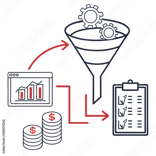 Business funnel process illustration