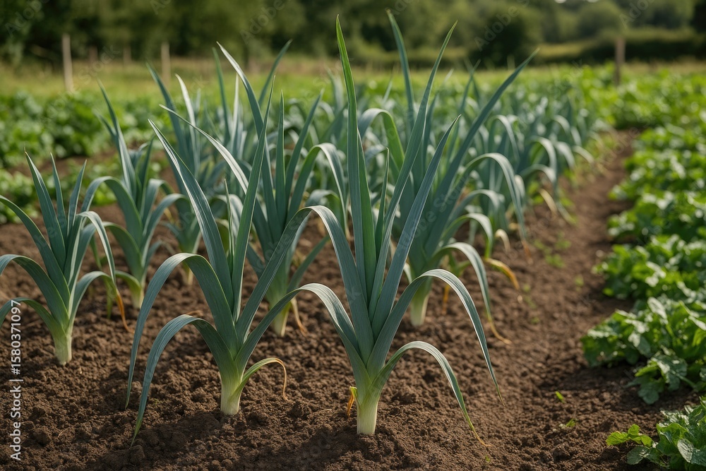 Fototapeta premium Cultivating Leeks in a Community Garden