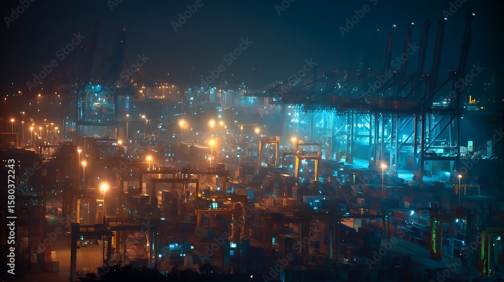 Obraz premium Cargo Shipping Yard at Night