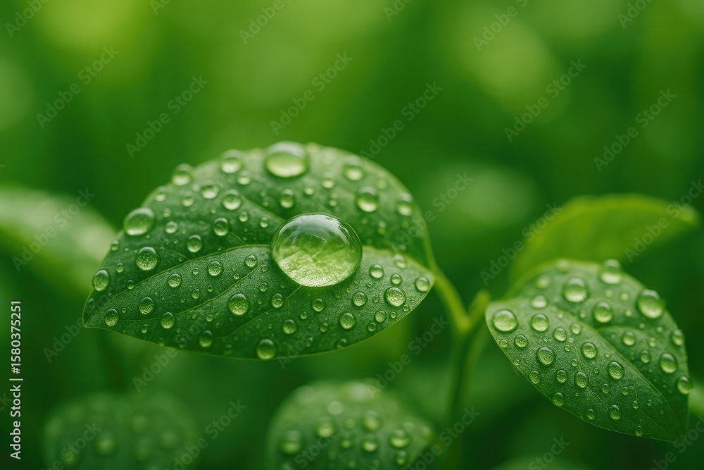 Close-up macro shot of raindrops on foliage Close-up macro shot of raindrops on foliage
