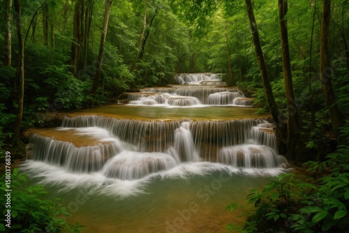 Lush rainforest with a cascading waterfall in a pristine natural setting