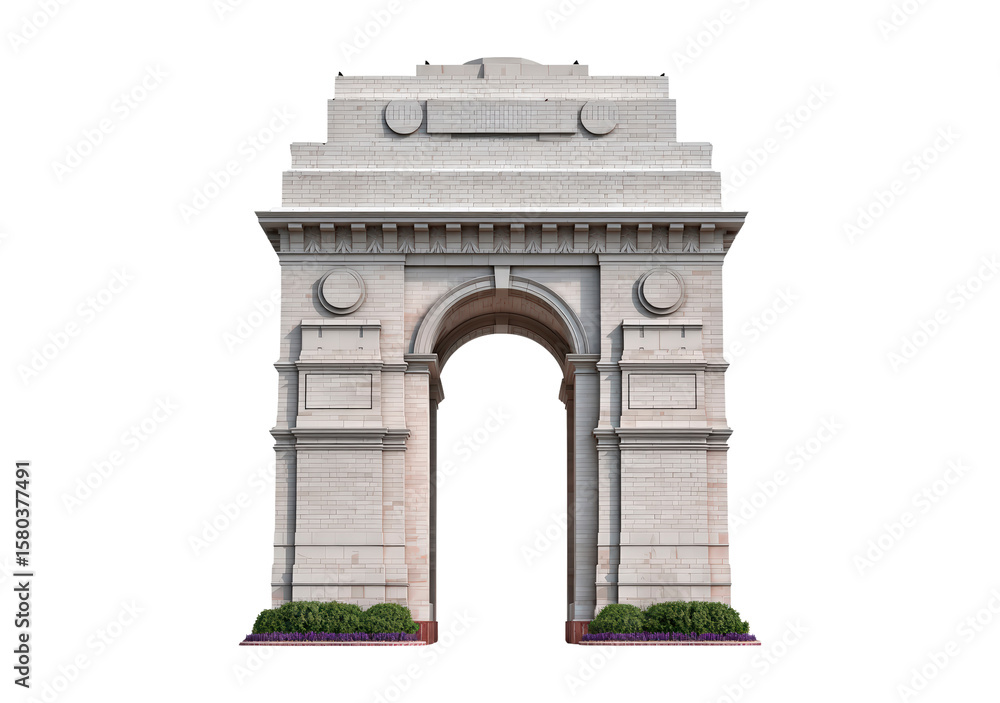 Fototapeta premium Historic india gate monument for tourism and cultural exhibits on transparent background, PNG