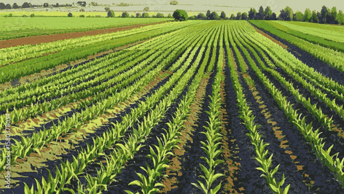 Patchwork Hues: Landscape of agricultural fields view isolated watercolor vector illustration svg