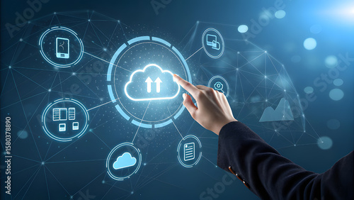 Wallpaper Mural Hand Interacting with Blue A I Cloud Backup Interface Torontodigital.ca