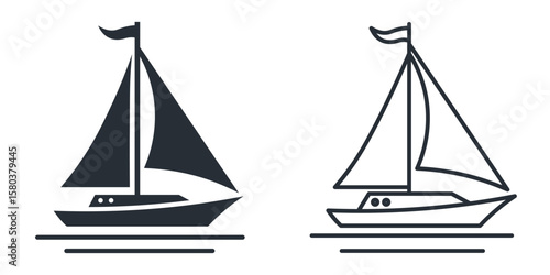 Sailboat flat and line icon. Vector isolated on white background	
