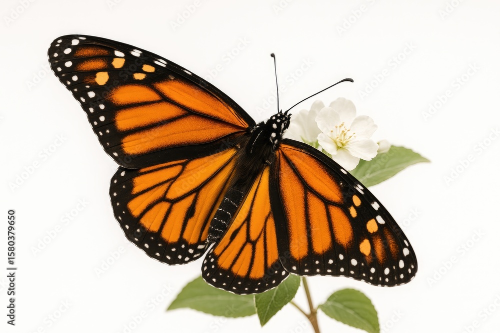 Obraz premium White background featuring a monarch butterfly