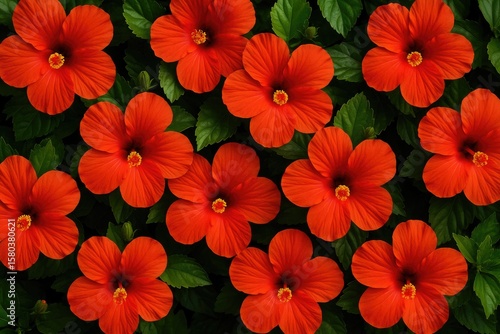 Summer and autumn bring forth the vibrant blooms of the edible hibiscus flowers, often featured in Pacific Island salads, viewed from above.