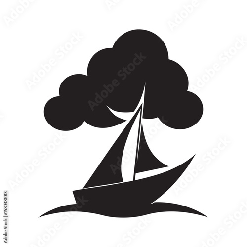 Yacht Under Stormy Sky Illustration