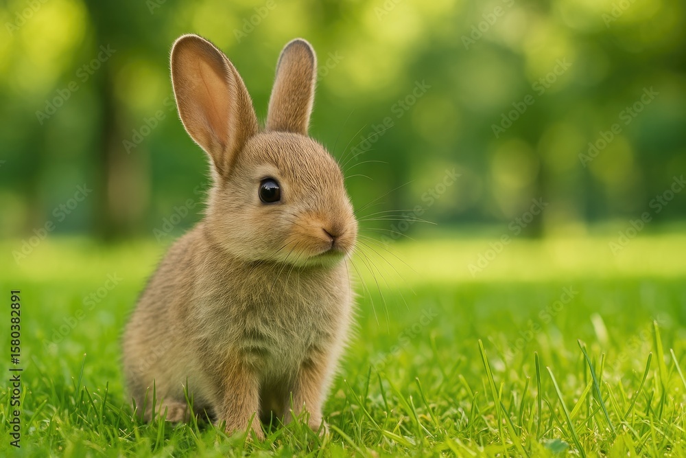 Fototapeta premium Small bunny enjoying a day in the green space