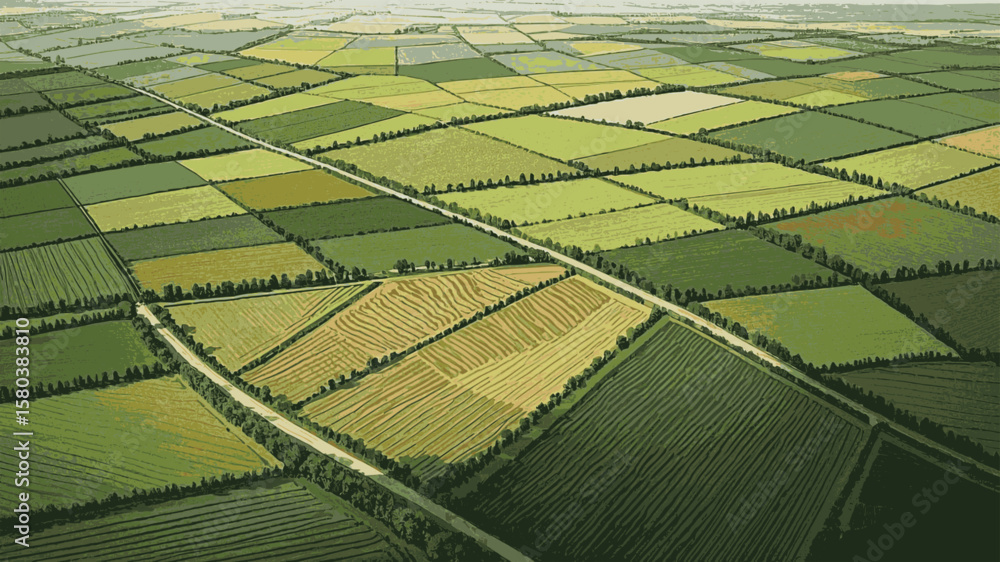 Αυτοκόλλητο Field Horizons: Vast agricultural landscapes view isolated watercolor vector ill