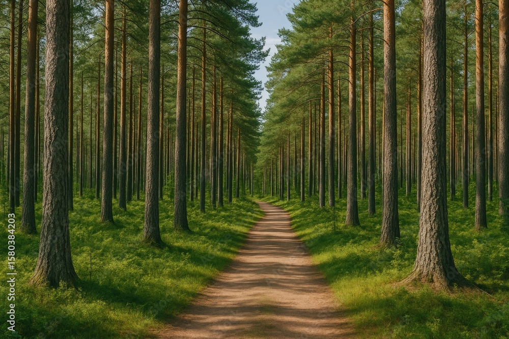 Obraz premium Lush woodland reserve with towering trees as a backdrop