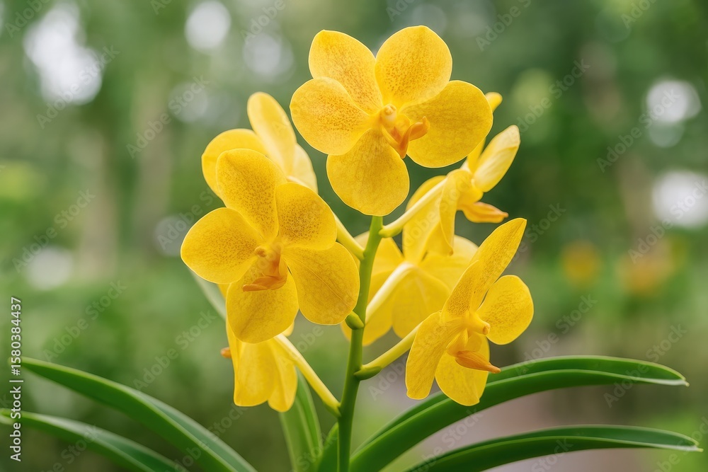 Fototapeta premium Beautiful Orchid Blossom in Seasonal Garden for Postcard and Gardening Inspiration Featuring Vanda Orchid