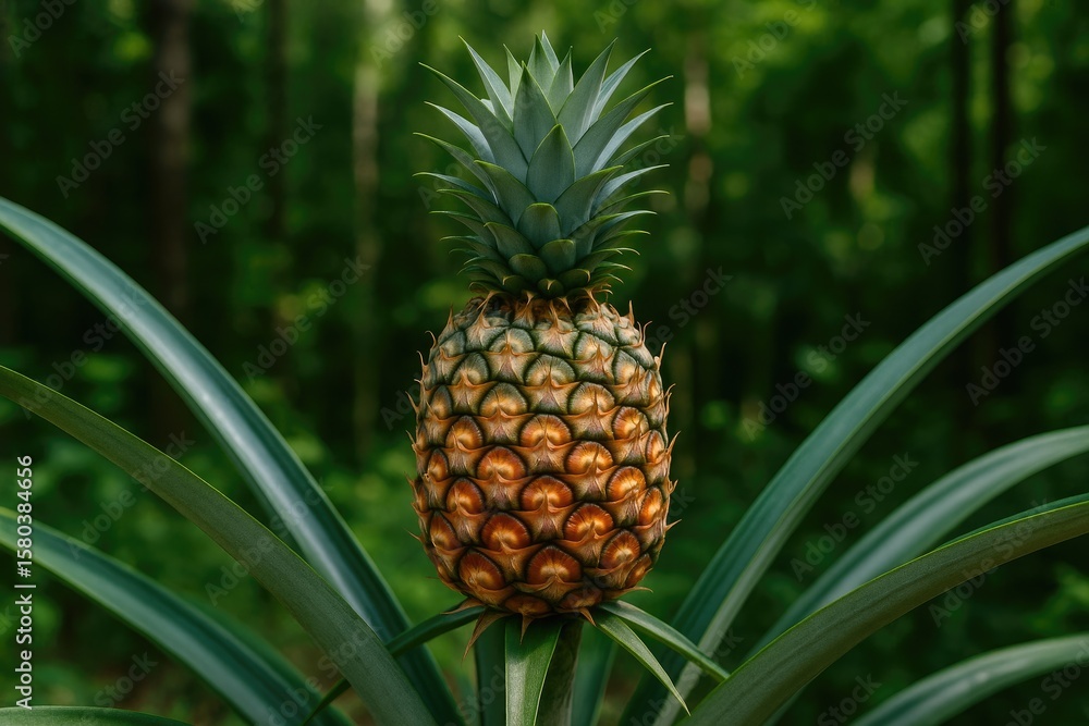 Fototapeta premium A pineapple growing on a tree branch
