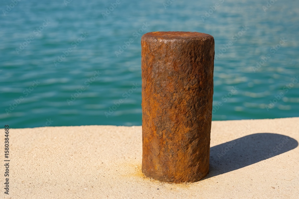 Naklejka premium Aged metal post at a harbor dock
