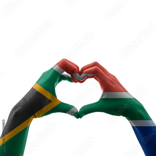 Hands Forming Heart Shape with South African Flag Colors – Symbol of Unity and Patriotism