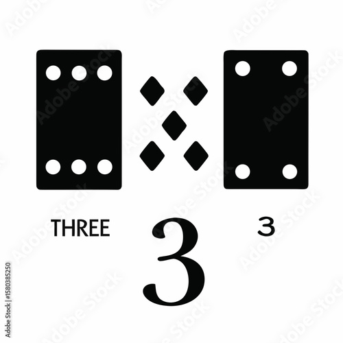 Vector art of the number three is displayed with dice and diamond shapes