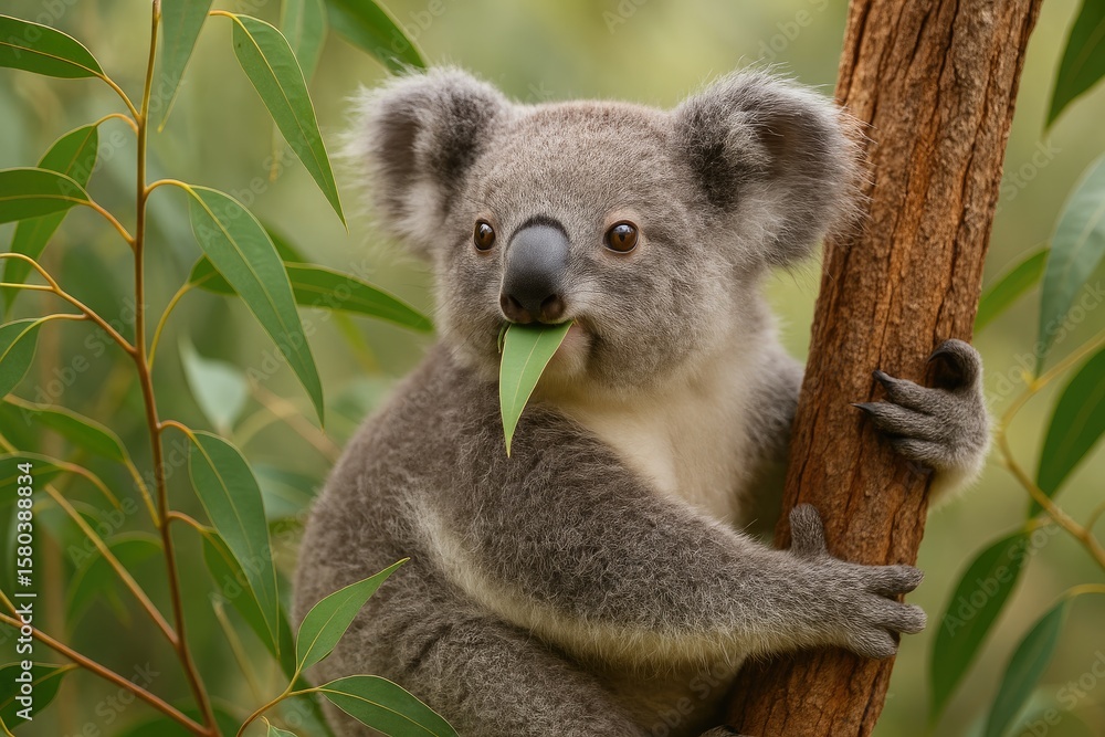 Fototapeta premium Eucalyptus leaves being consumed by koalas in their natural habitat
