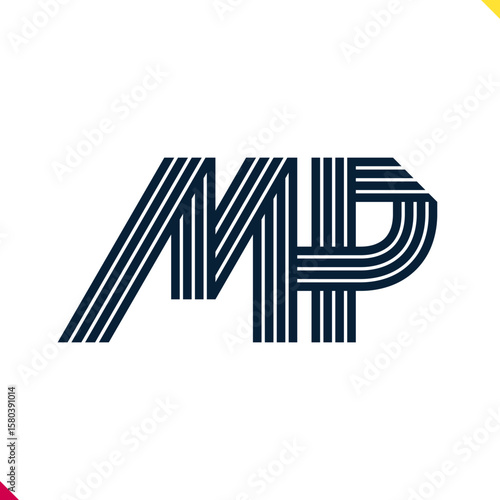 Parallel line monogram initial logo, combination of letter M and P. Best for name abbreviation.